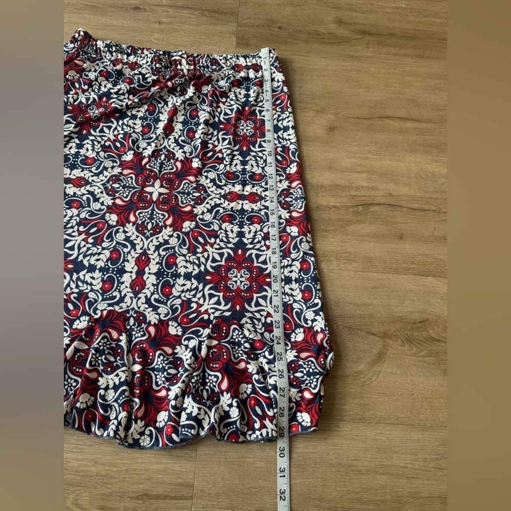 SJS Floral Midi Skirt Swirl Print SZ XL Blue Red White - Picture 3 of 6